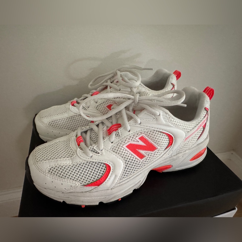 New Balance 530 White & Coral Orange Athletic Sneakers